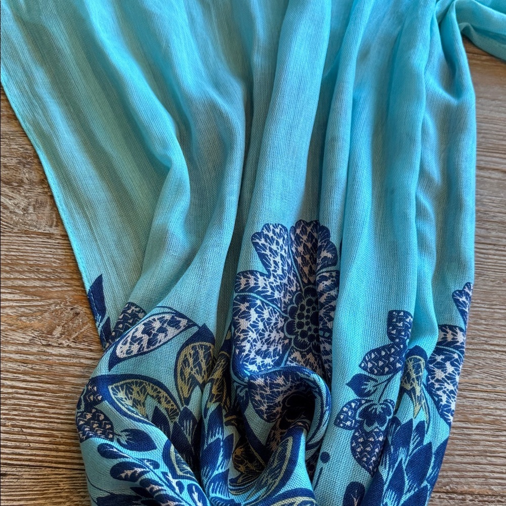 Lands' End Blue and Yellow Beautiful Floral Scarf 66” - Picture 6 of 8